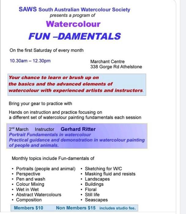 DEMONSTRATIONS WORKSHOPS: South Australian Watercolour Society SAWS